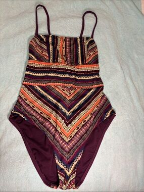Mossimo Purple Lace Up Back One-piece Swimsuit L